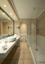 Bungalov, výhled do zahrady, koupelna